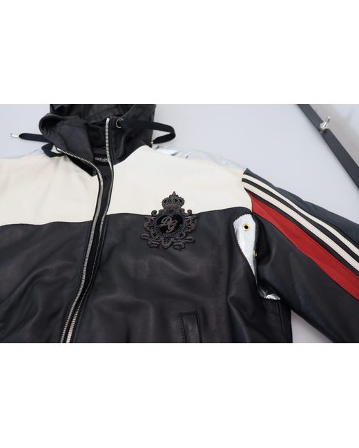 Dolce & Gabbana Black Leather Hooded Blouson Coat Jacket Clothing for men
