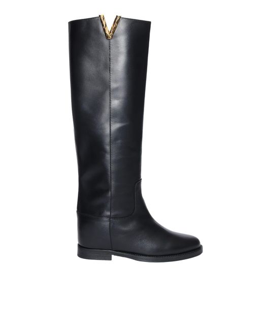 Via Roma 15 Black Faceted V Detailed Boots