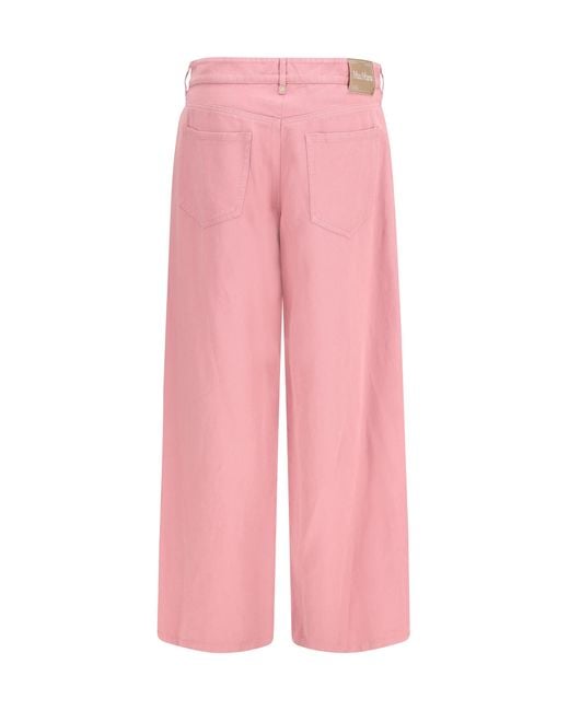 Max Mara Pink Cotton And Linen Pants Cotton