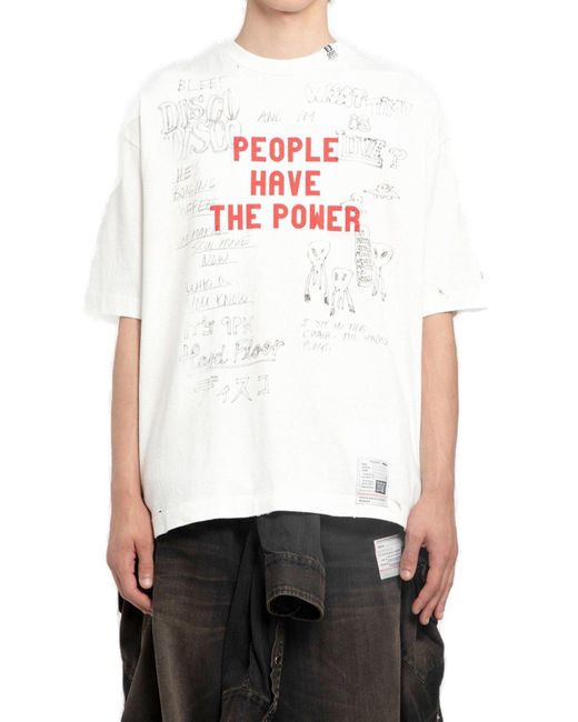 Maison Mihara Yasuhiro White Slogan Printed Crewneck T-Shirt for men