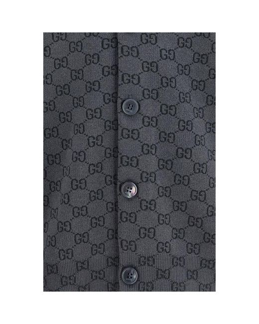 Gucci Blue Cardigan Gg Print Silk-Wool for men