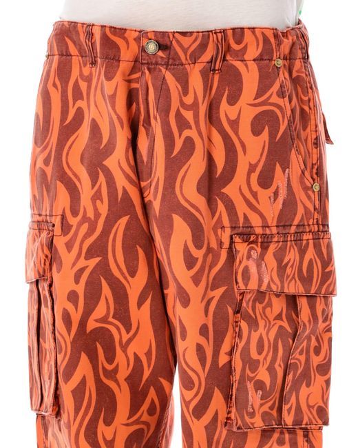 ERL Orange Printed Flame Cargo Pants