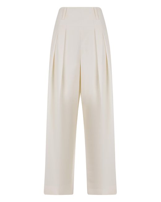 Victoria Beckham White Trousers Pleated Wool Wide-Leg