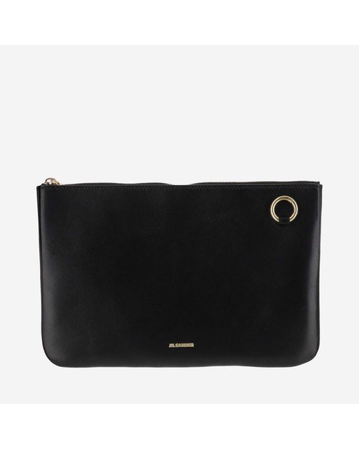Jil Sander Black Leather Shoulder Bag With Logo Satchels & Cross Body