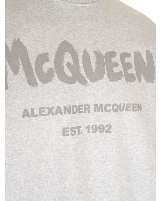 Alexander McQueen Gray Grey Sweatshirt With Graffiti Logo for men