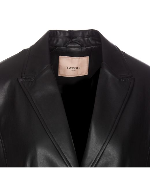 Twin Set Black Leather Effect Blazer With Lace