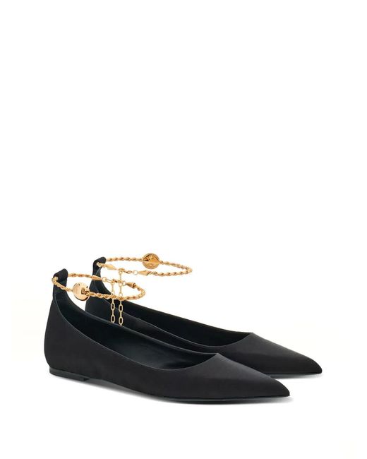Ferragamo Black Cable-Link Chain Leather Ballerina Shoes