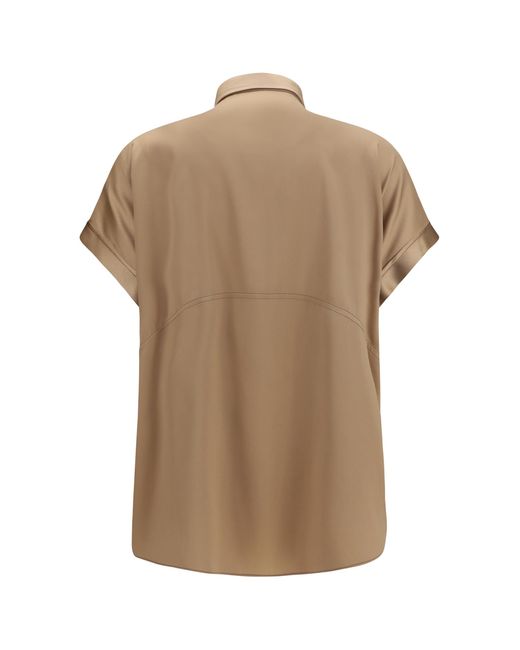Brunello Cucinelli Brown Silk Shirt Silk; Elastane