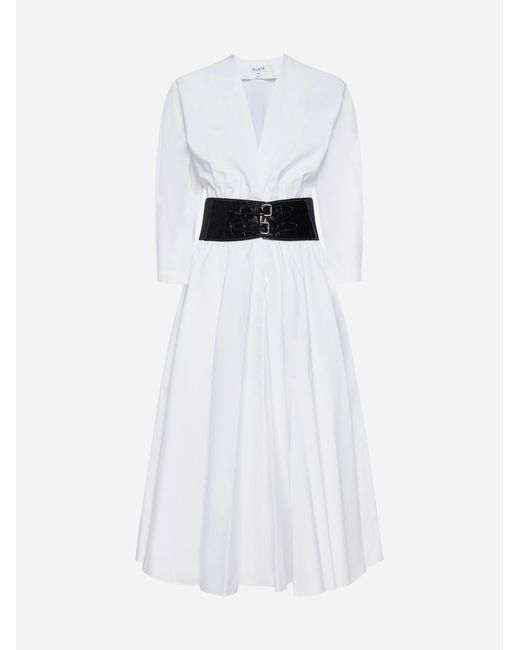 Alaïa White Belted Cotton Dress