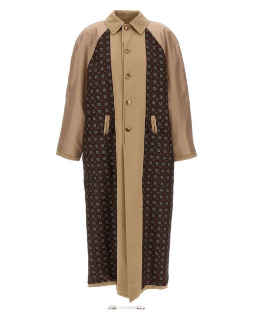 Moschino Brown Long Trench Coat With Patterned Inserts