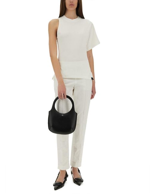 Courreges White One-Shoulder T-Shirt Scuba Cotton T-Shirts