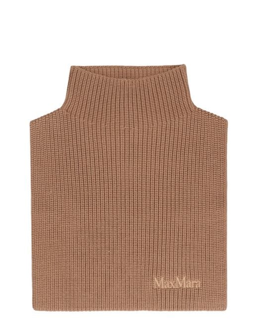 Max Mara Brown Wool Knit Collar Virgin Scarf