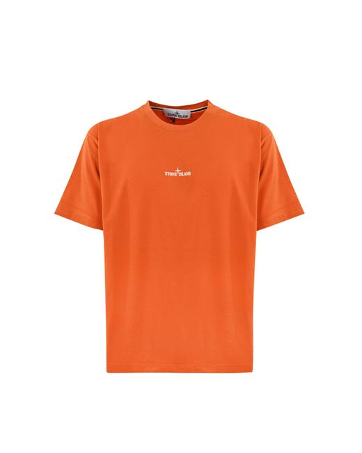 Stone Island Orange T-Shirt With 2Rc89 Logo Print for men