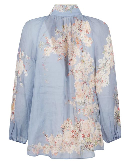Zimmermann Blue Cascadian Billow Ramie Blouse