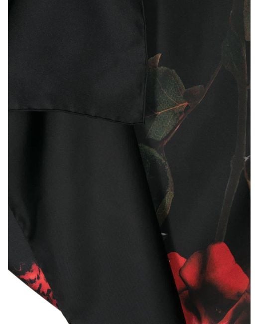 Alexander McQueen Black Silk Scarf With Rose Print