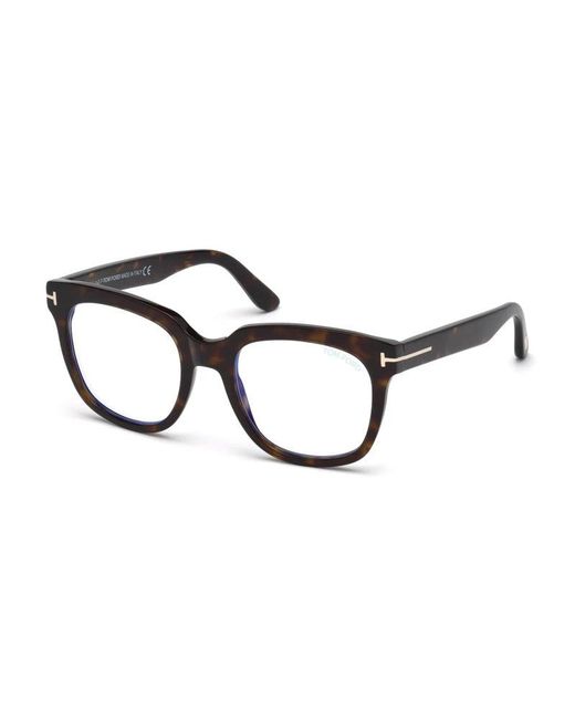 Tom Ford Brown Eyeglasses Square Full Rim, Havana Frame And Clear--Light Block Lenses Lens Ft5537-B052