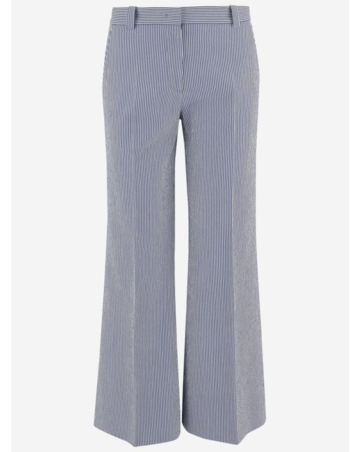 Ql2 Blue Pants Striped Cotton-Blend Trousers