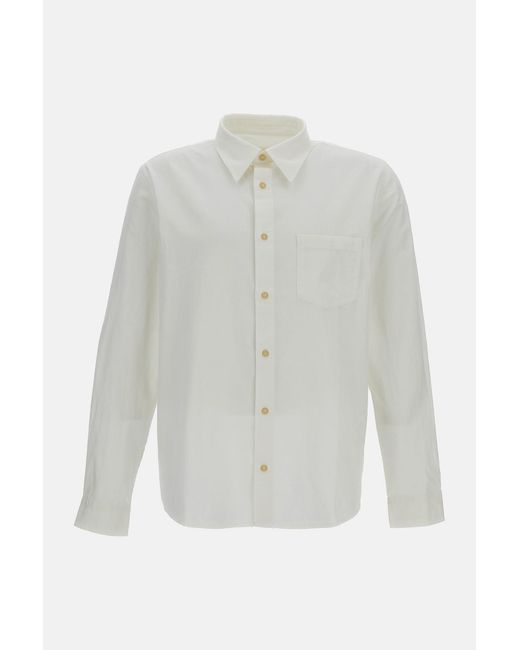 A.P.C. White Cotton-Linen Blend Shirt With Pointed Collar for men