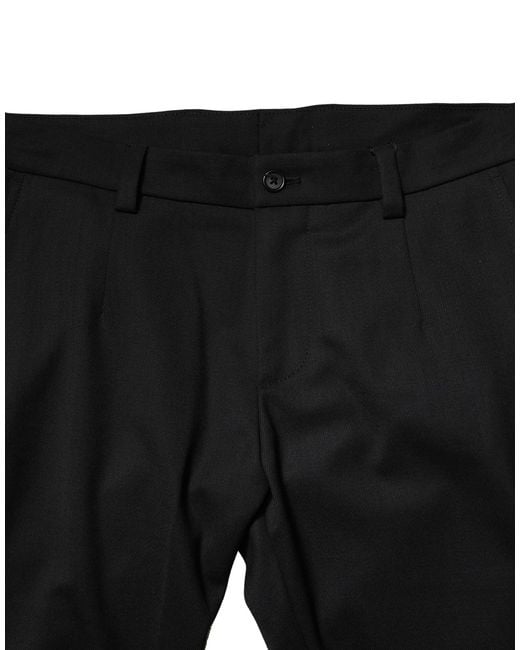 Dolce & Gabbana Black Wool Men Skinny Mid Waist Pants for men
