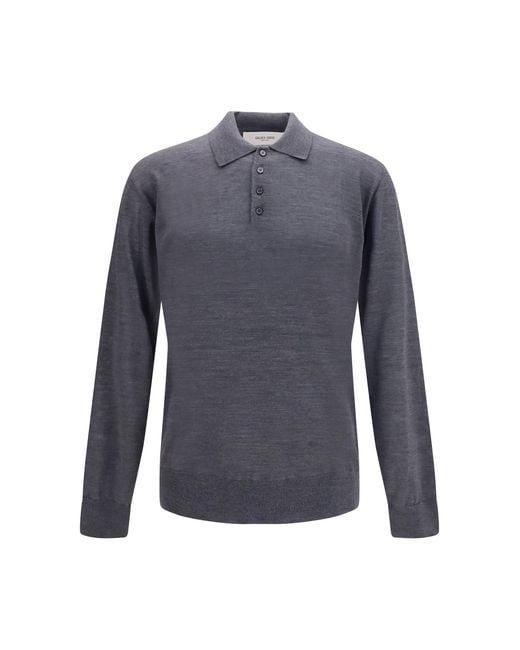 Golden Goose Deluxe Brand Blue Virgin Wool Polo Shirt Fleece Ovis Aries Knitwear for men