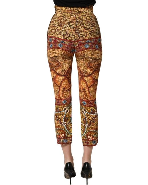 Dolce & Gabbana Orange Mosaic Print Crepe Cropped Trouser Pants Viscose