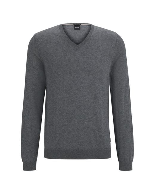 Boss Blue Melba V-Neck Virgin Wool Sweater Clothing Knitwear for men