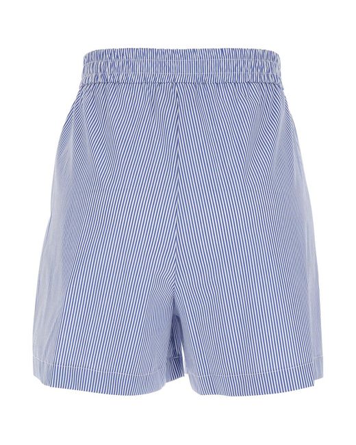 Le Plain Blue Shorts With Striped Motif And Elasticized Waist