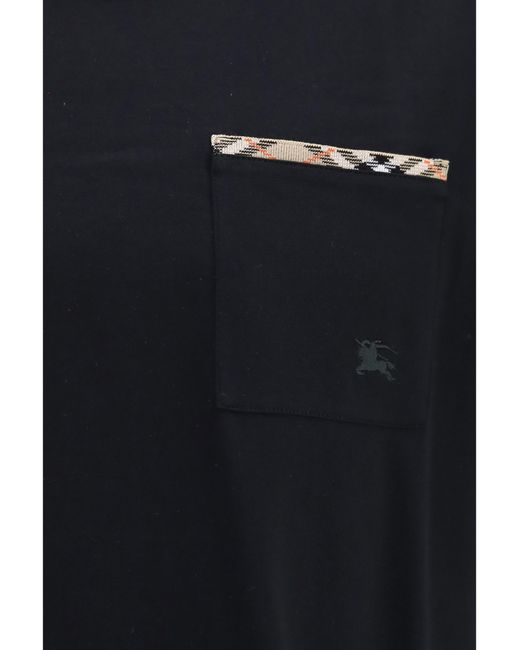 Burberry Black Cotton T-Shirt With Check Trims T-Shirts for men
