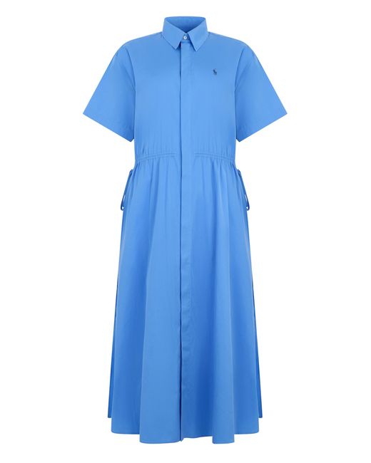 Polo Ralph Lauren Blue Midi Dress With Drawstring Cotton