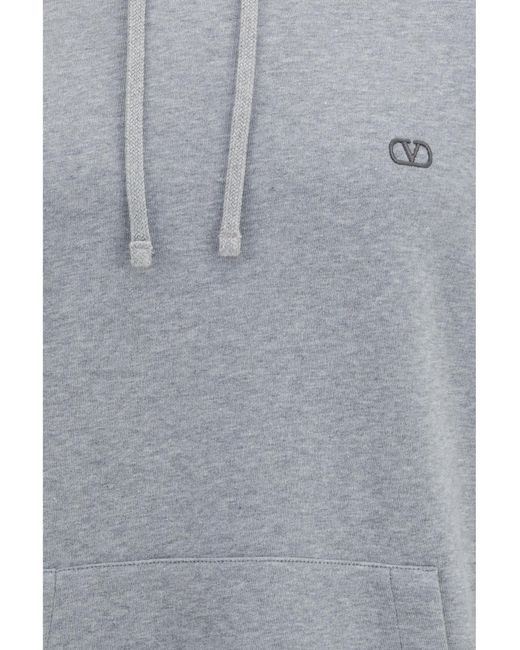 Valentino Gray Vlogo Signature Hoodie Cotton Sweatshirts for men