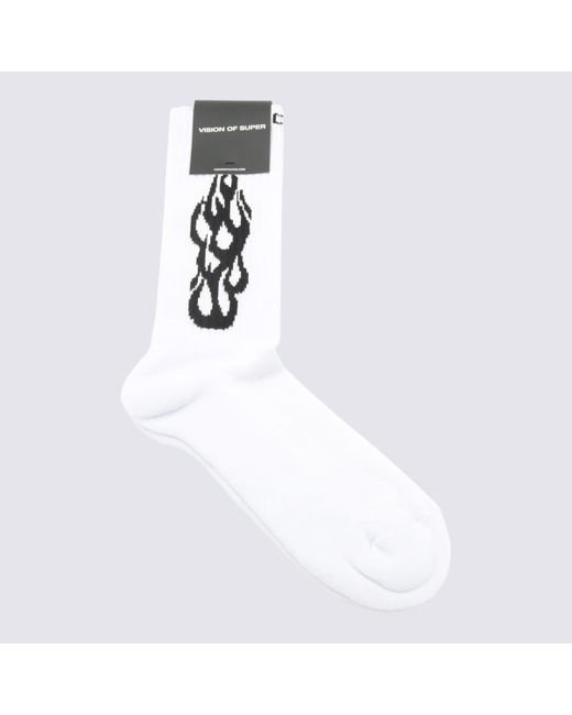 Vision Of Super White And Cotton Outline Flames Socks for men