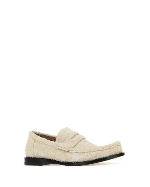 Loewe White Ivory Suede Campo Loafers