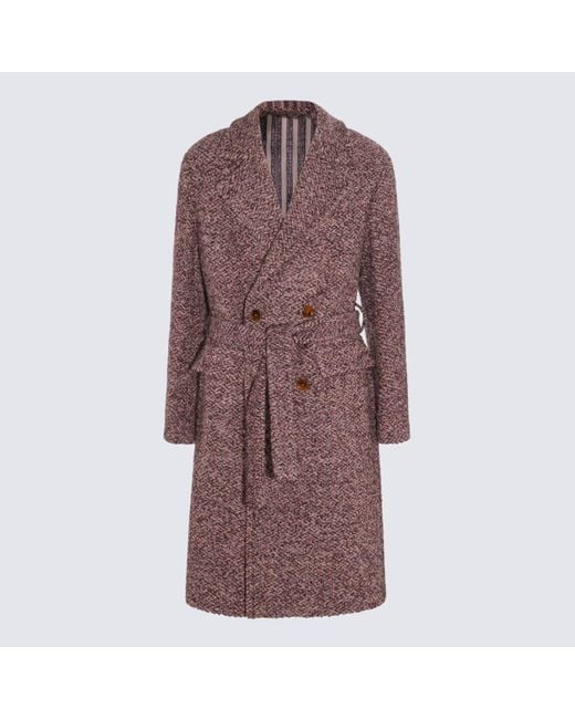 Etro Brown Dark Pink Wool Coat for men