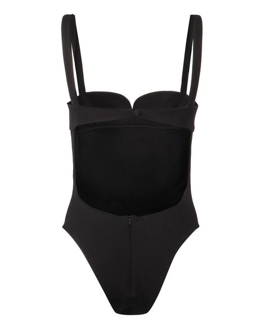 Magda Butrym Black Wool Bodysuit With Sweetheart Neckline Elastane Tops