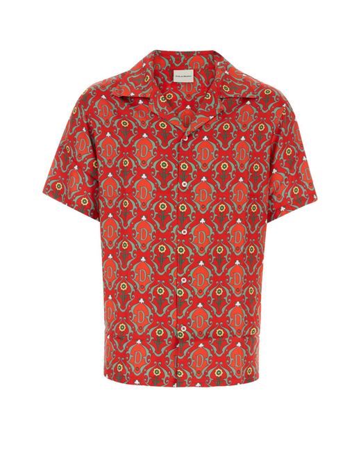 Drole de Monsieur Red Printed Satin Ornaments Shirt for men