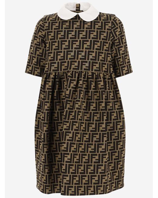 Fendi Black Girls Dress With Ff Pattern Cotton