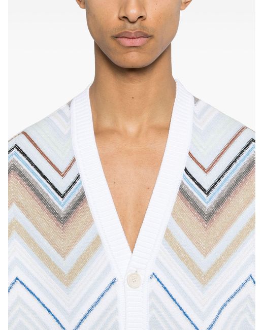 Missoni White Zigzag-woven Knitted Cardigan for men