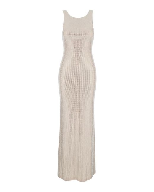 Twentyfourhaitch White Helios Long Sleeveless Dress With All-Over Sequins Decoration