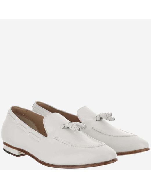 Francesco Russo White Leather Moccasins