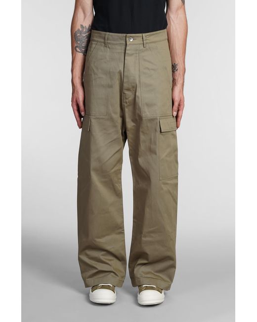 Rick Owens Cargo Trousers Pants In Green Cotton for men