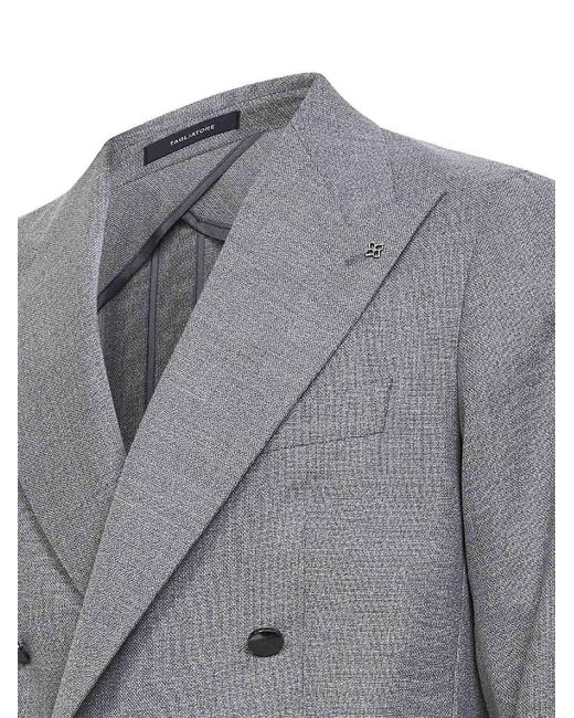 Tagliatore Gray Stretch Virgin Wool Montecarlo Double-Breasted Blazer for men