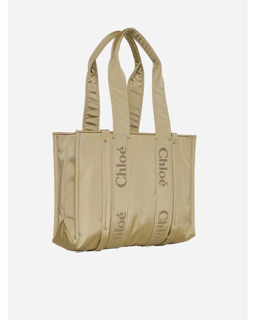 Chloé Natural Woody Medium Leather Nylon Bag