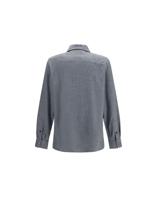 Brunello Cucinelli Blue Gray Wool Oves Aries Dress Shirt for men