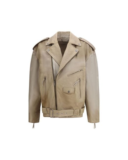 Golden Goose Deluxe Brand Natural Beige Buffalo Leather Biker Jacket