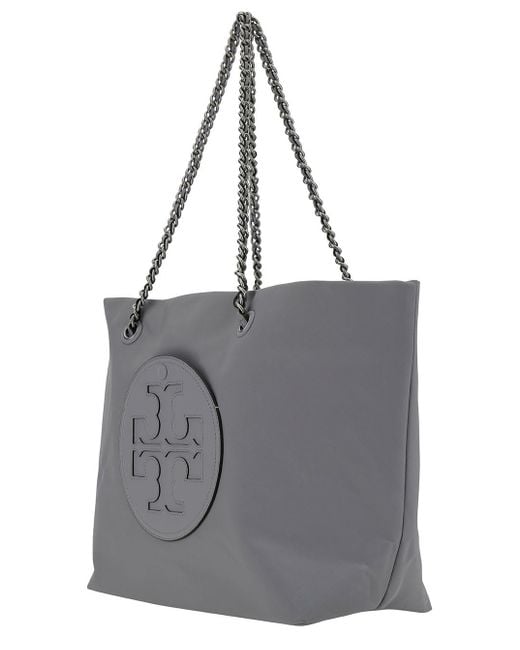 Tory Burch Gray 'ella' Grey Tote Bag With Logo Patch In Nylon Woman
