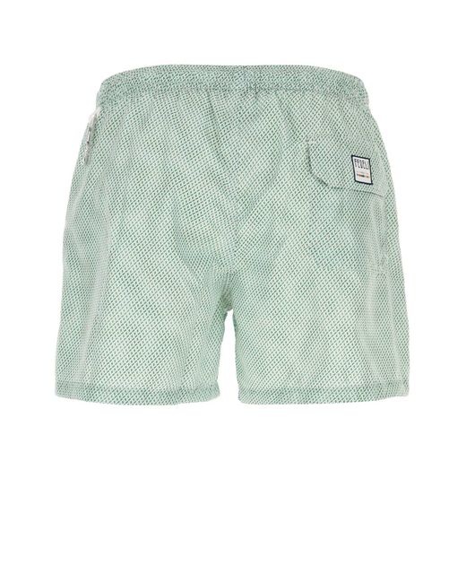 Fedeli Green Printed Polyester Swimming Shorts for men