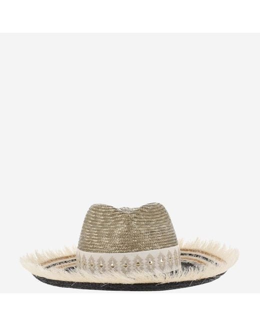 Ferruccio Vecchi Natural Straw And Viscose Blend Hat With Embroidery