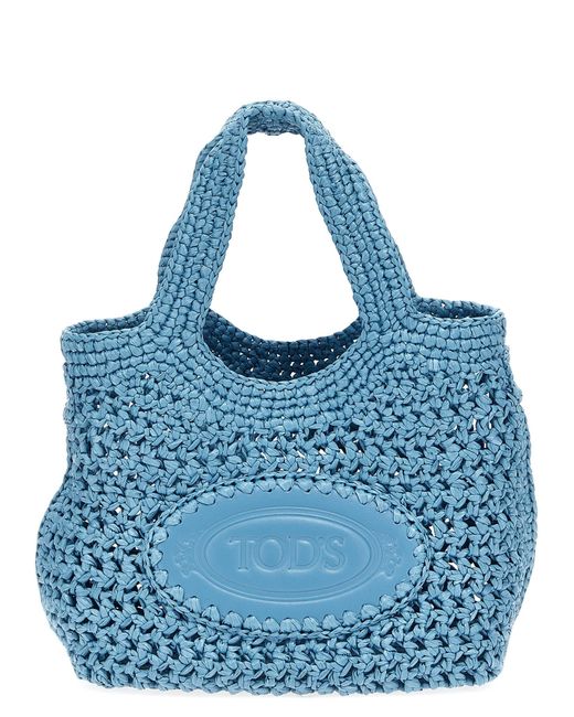 Tod's Blue Small Raffia Shopping Bag