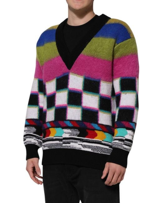 Dolce & Gabbana Black Glitch Design Pullover Sweater Clothing for men