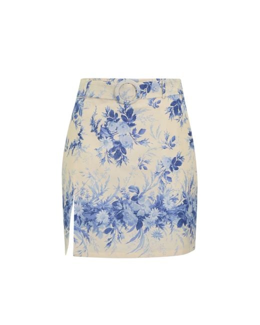 Twin Set Blue Linen Skirt With Print